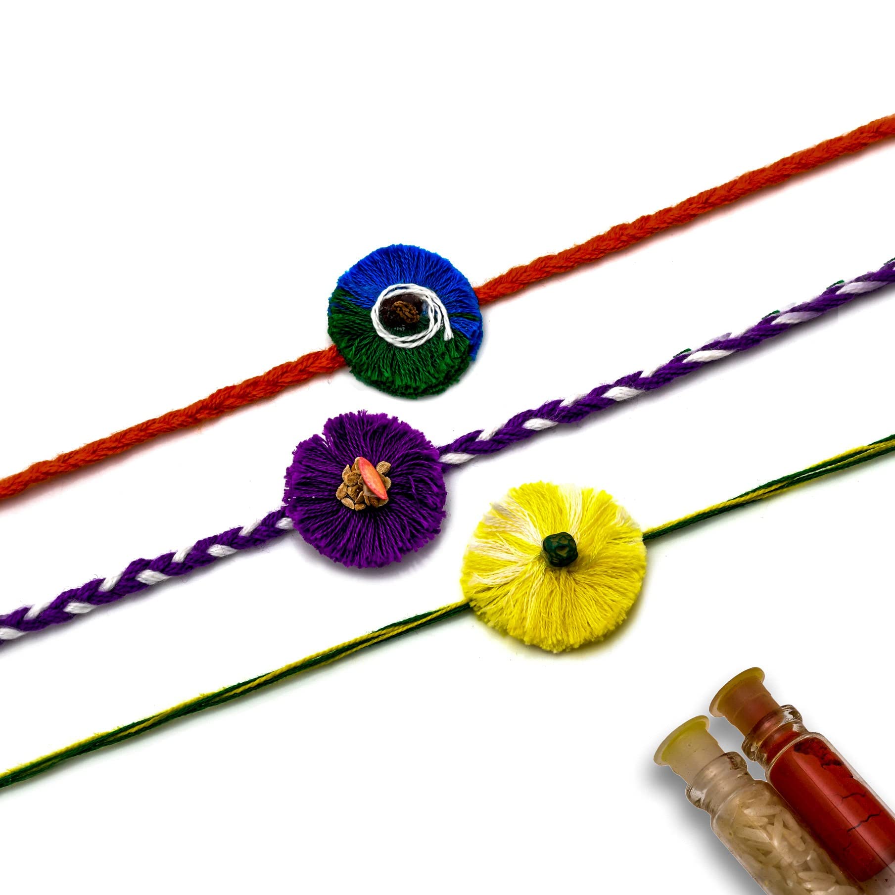 Innovera Design Plantable Rakhi Natural Eco-Friendly Cotton Embroidery Designer Sustainable Rakhi with free seed - Combo of 3