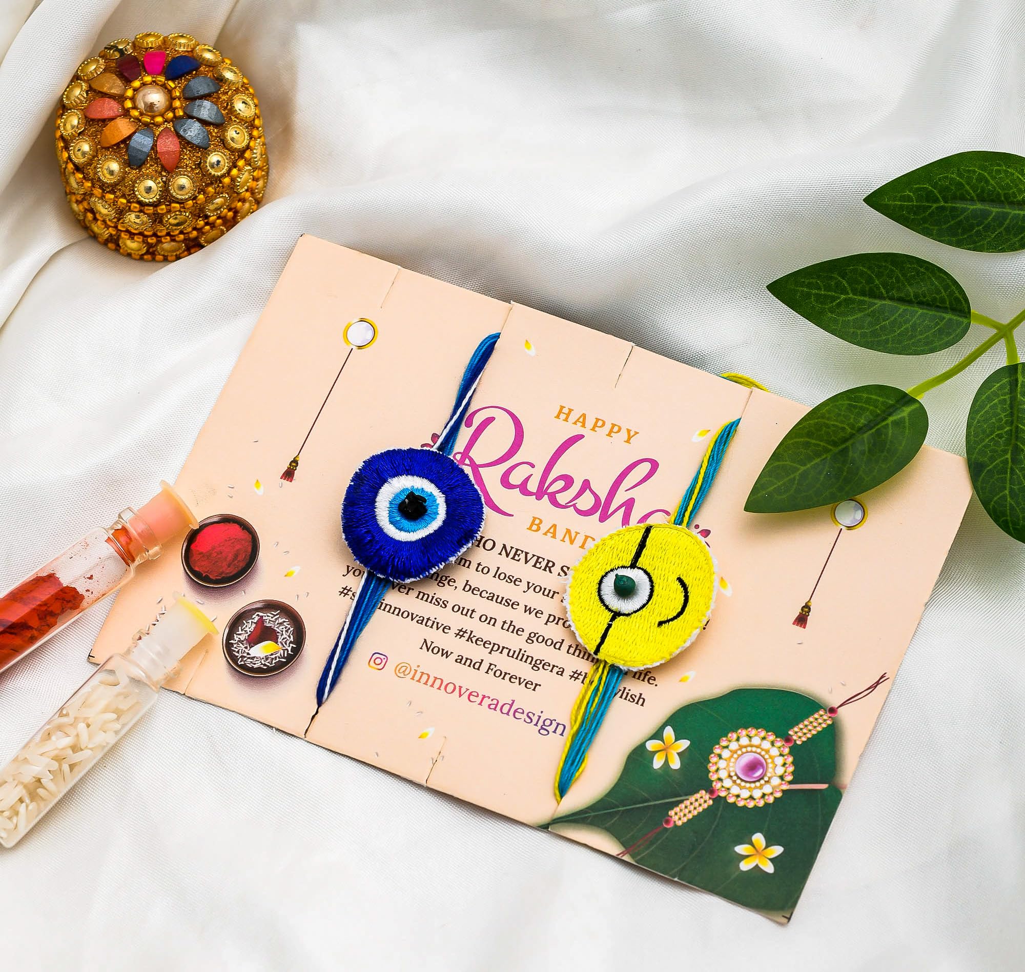 Innovera Design Plantable Rakhi Natural Eco-Friendly Cotton Embroidery Designer Sustainable Rakhi with free seed - Combo of 3
