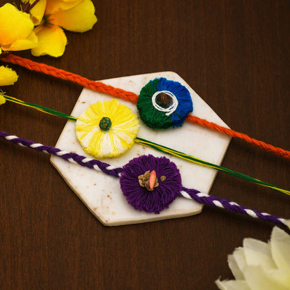 Innovera Design Plantable Rakhi Natural Eco-Friendly Cotton Embroidery Designer Sustainable Rakhi with free seed - Combo of 3