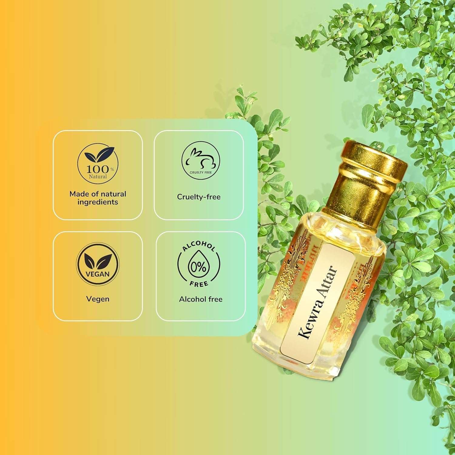 Inoichi Kewada Attar 3ML, Original Kannauj Floral Perfume Oil for Men & Women, Alcohol-Free - front view
