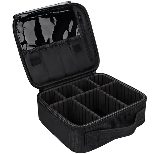 INOVERA Nylon Makeup Organizer Bag, Travel Cosmetic Case with Adjustable Compartments, 26x23x9 cm