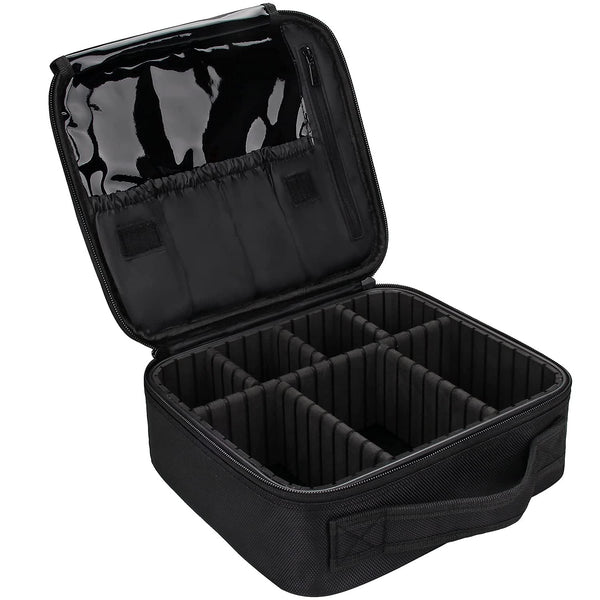 INOVERA Nylon Makeup Organizer Bag, Travel Cosmetic Case with Adjustable Compartments, 26x23x9 cm
