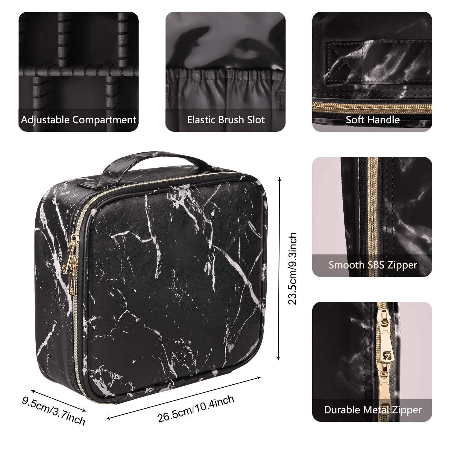 INOVERA Nylon Makeup Organizer Bag, Travel Cosmetic Case with Adjustable Compartments, 26x23x9 cm - front view (16)