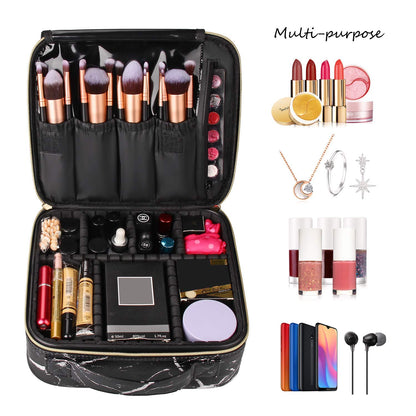 INOVERA Nylon Makeup Organizer Bag, Travel Cosmetic Case with Adjustable Compartments, 26x23x9 cm - back view (17)