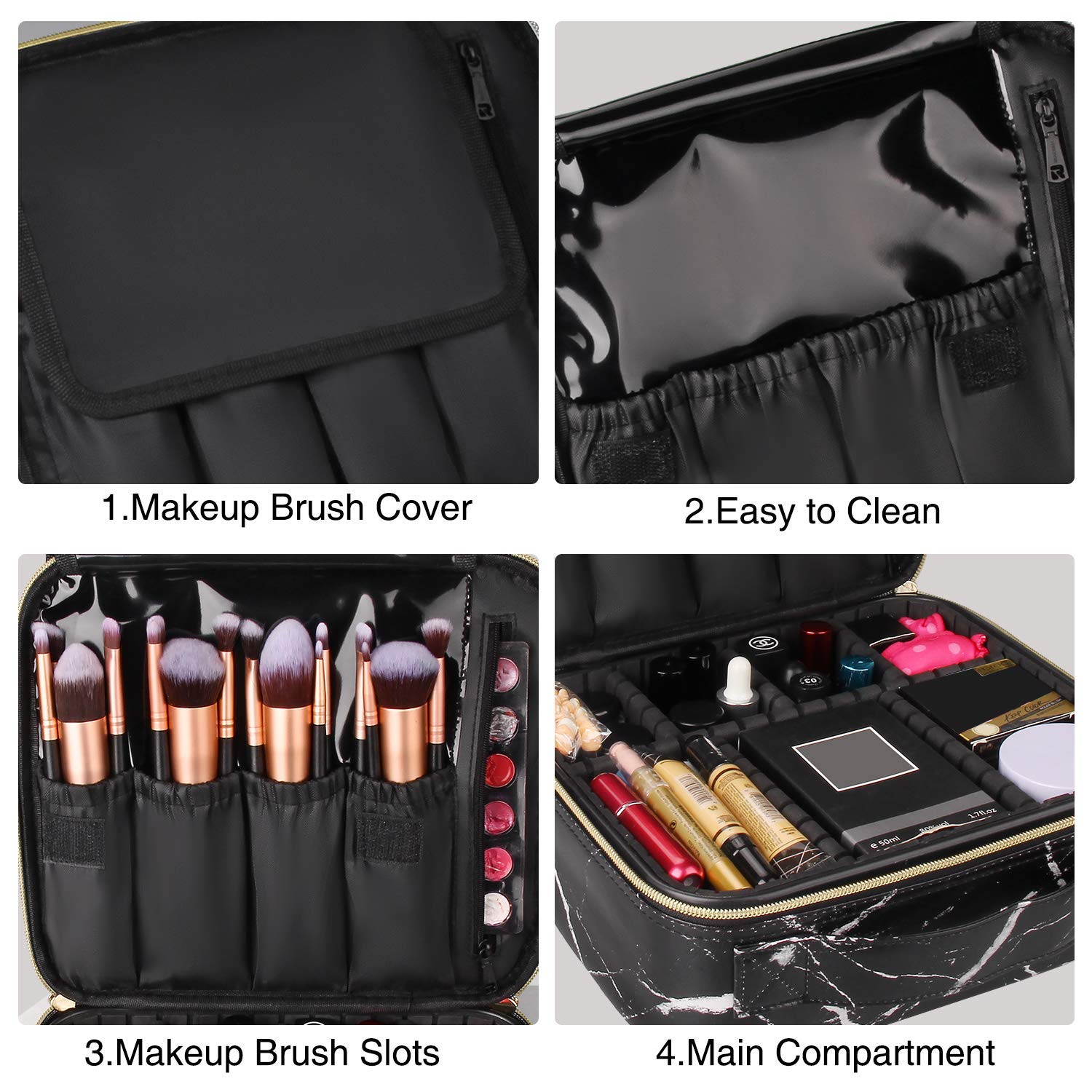 INOVERA Nylon Makeup Organizer Bag, Travel Cosmetic Case with Adjustable Compartments, 26x23x9 cm - packaging (18)