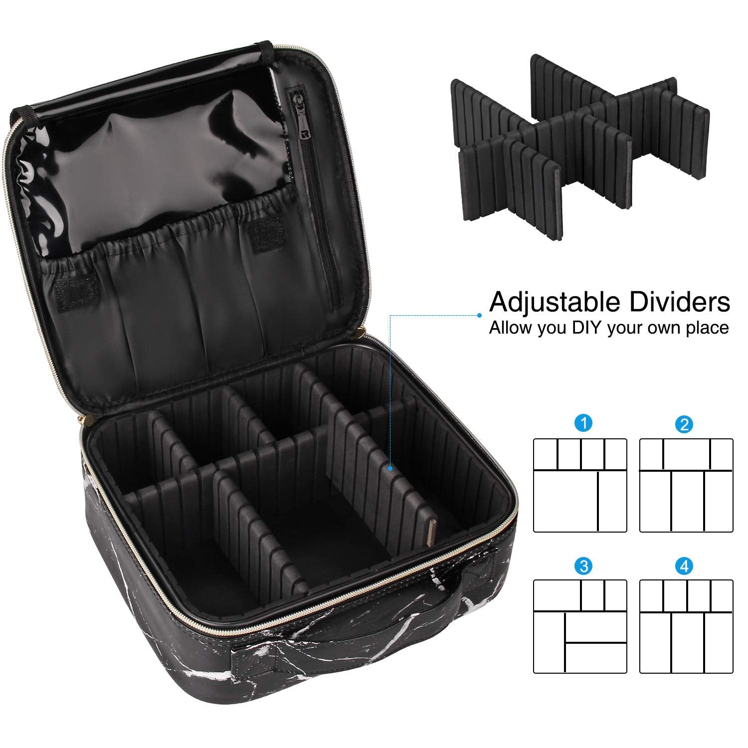 INOVERA Nylon Makeup Organizer Bag, Travel Cosmetic Case with Adjustable Compartments, 26x23x9 cm - label detail (19)