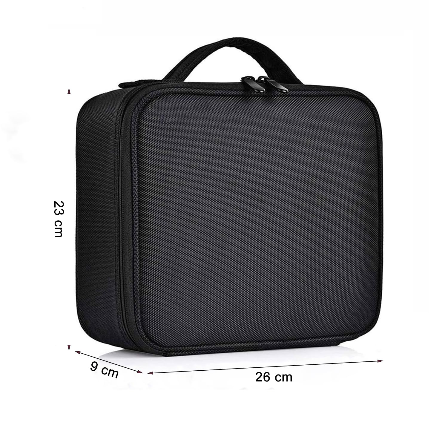INOVERA Nylon Makeup Organizer Bag, Travel Cosmetic Case with Adjustable Compartments, 26x23x9 cm - front view