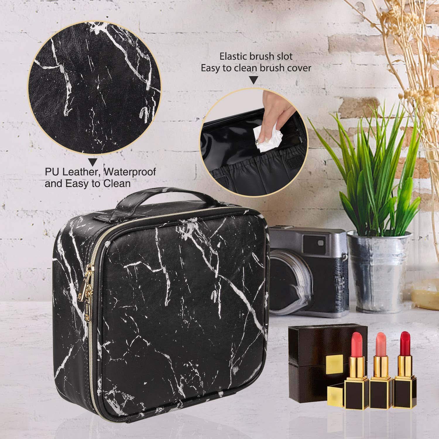 INOVERA Nylon Makeup Organizer Bag, Travel Cosmetic Case with Adjustable Compartments, 26x23x9 cm - close-up detail (21)