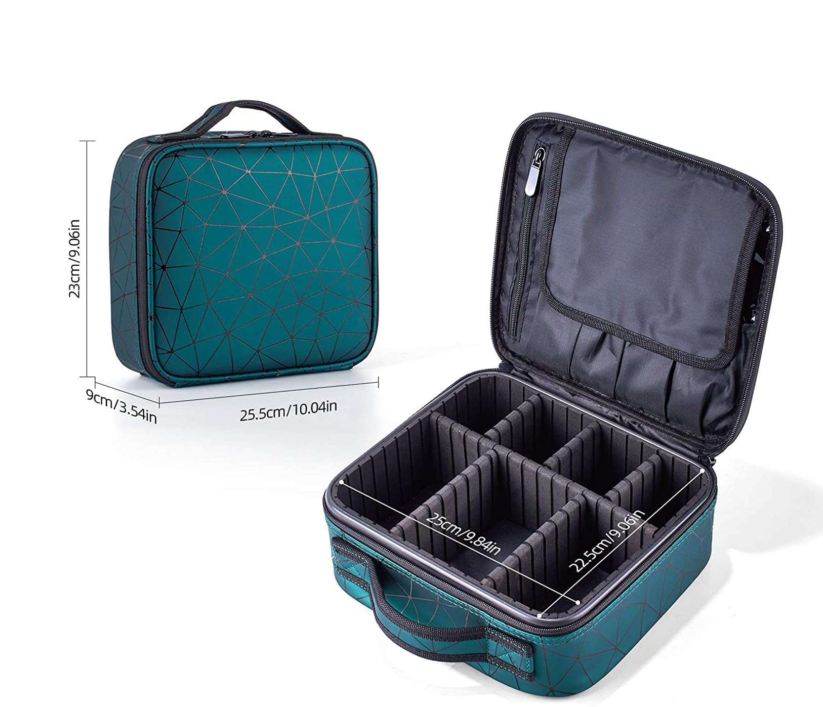 INOVERA Nylon Makeup Organizer Bag, Travel Cosmetic Case with Adjustable Compartments, 26x23x9 cm - front view (29)