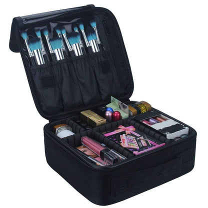INOVERA Nylon Makeup Organizer Bag, Travel Cosmetic Case with Adjustable Compartments, 26x23x9 cm - back view