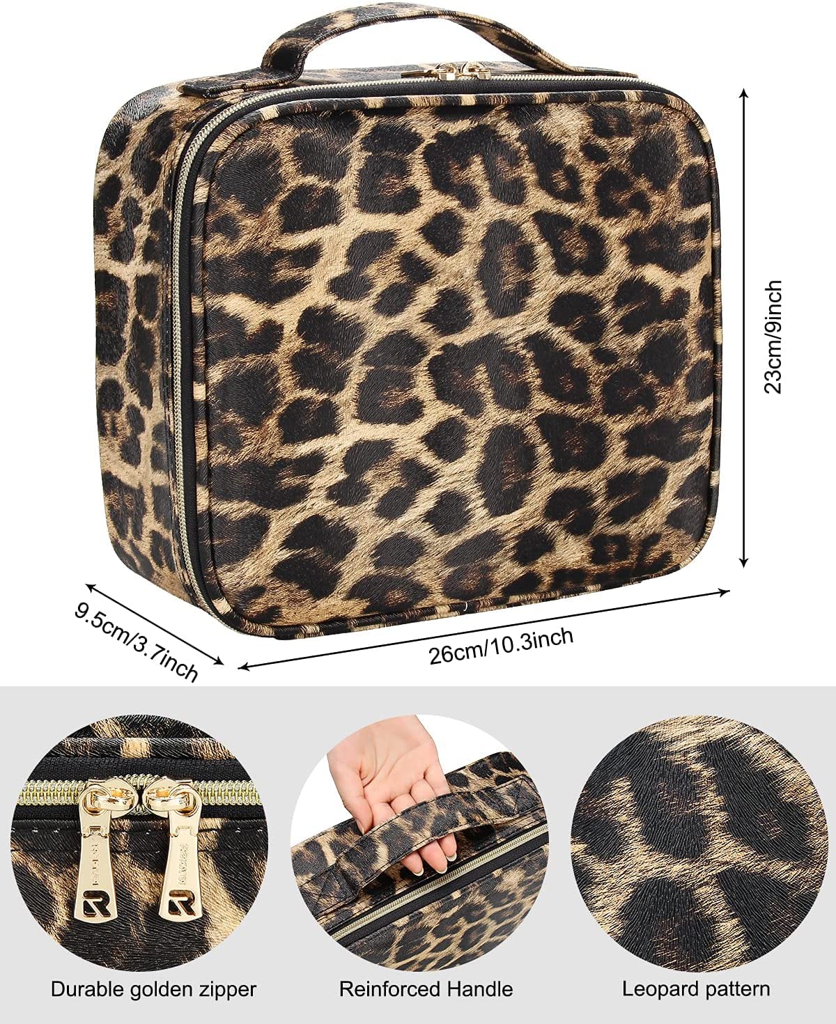 INOVERA Nylon Makeup Organizer Bag, Travel Cosmetic Case with Adjustable Compartments, 26x23x9 cm - front view (35)