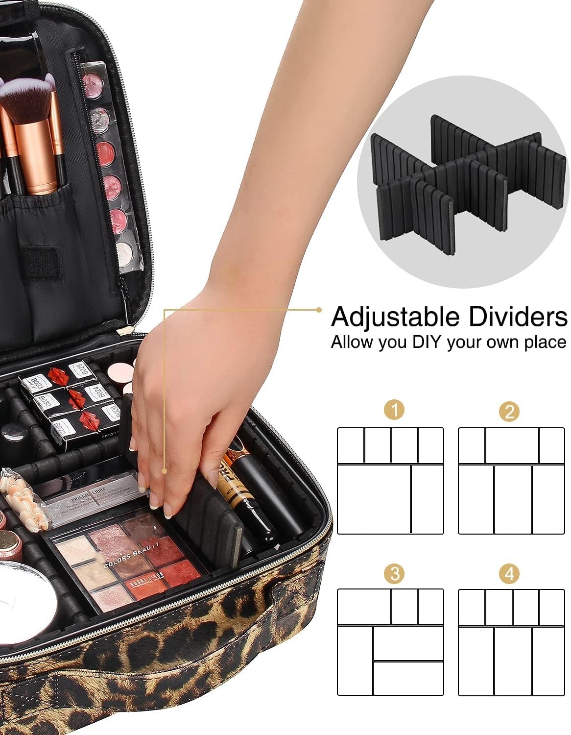 INOVERA Nylon Makeup Organizer Bag, Travel Cosmetic Case with Adjustable Compartments, 26x23x9 cm - label detail (38)