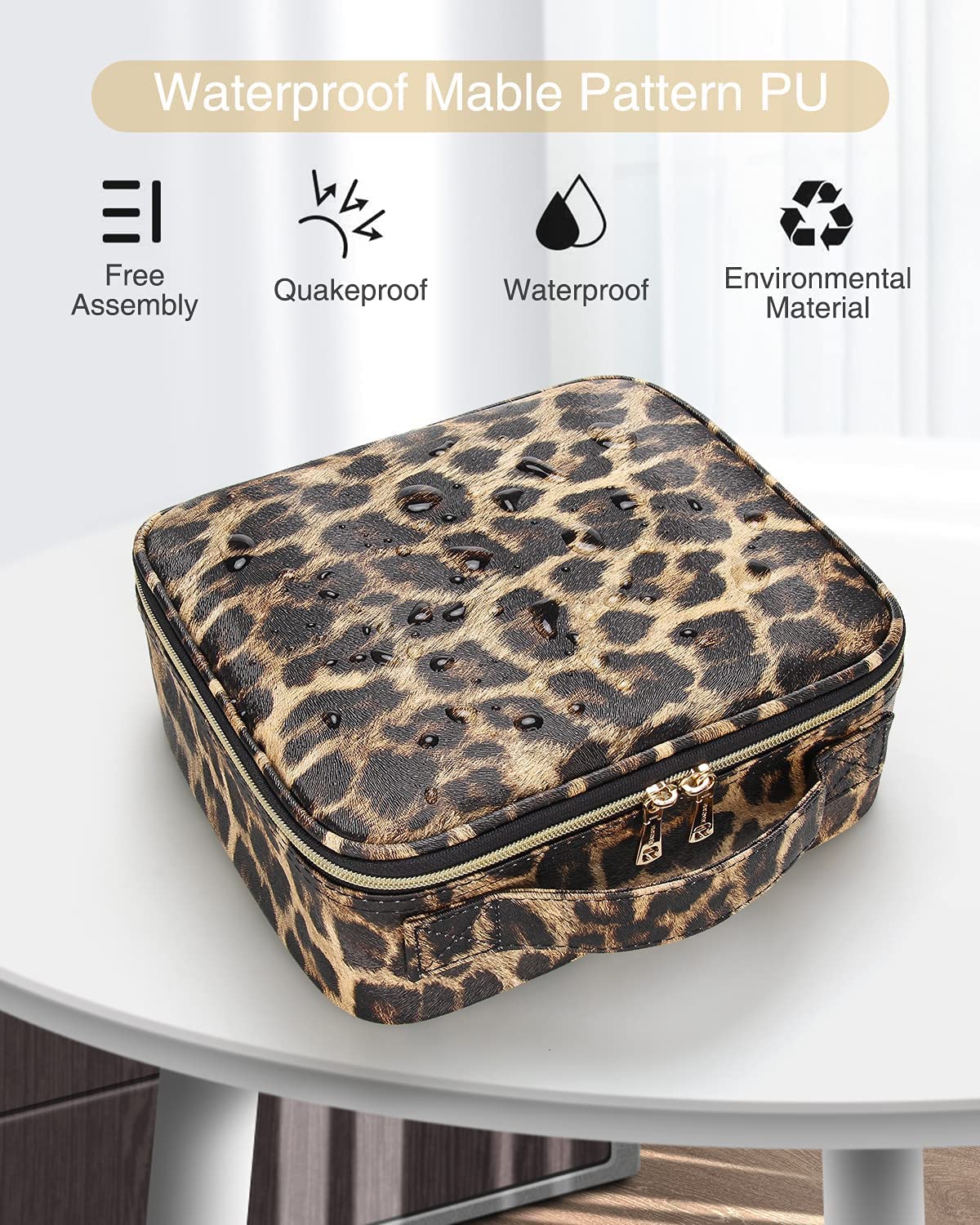 INOVERA Nylon Makeup Organizer Bag, Travel Cosmetic Case with Adjustable Compartments, 26x23x9 cm - close-up detail (40)