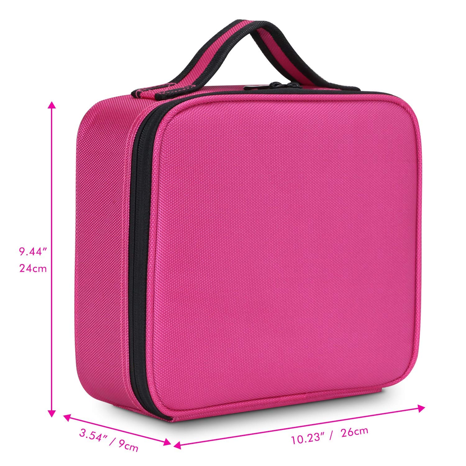 INOVERA Nylon Makeup Organizer Bag, Travel Cosmetic Case with Adjustable Compartments, 26x23x9 cm - front view (42)