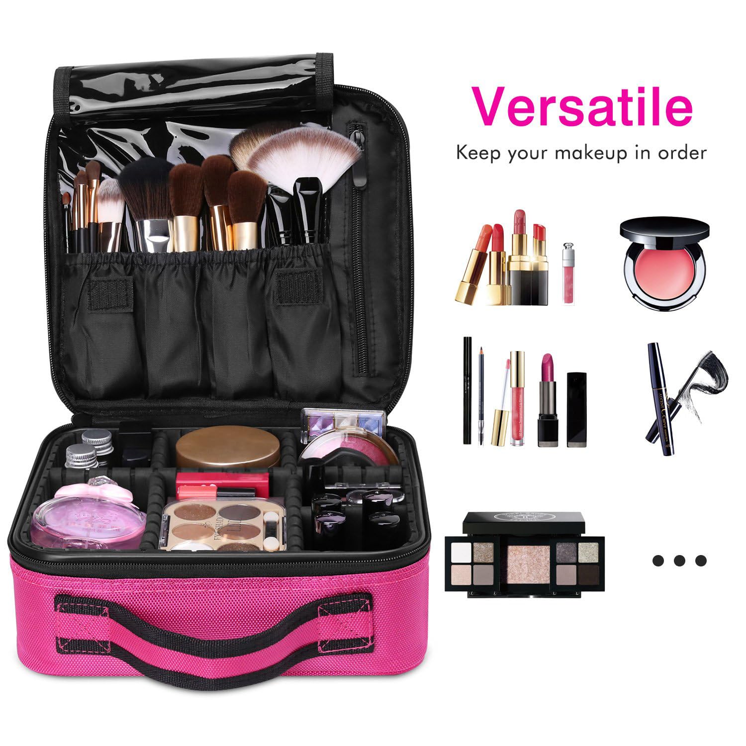 INOVERA Nylon Makeup Organizer Bag, Travel Cosmetic Case with Adjustable Compartments, 26x23x9 cm - back view (43)