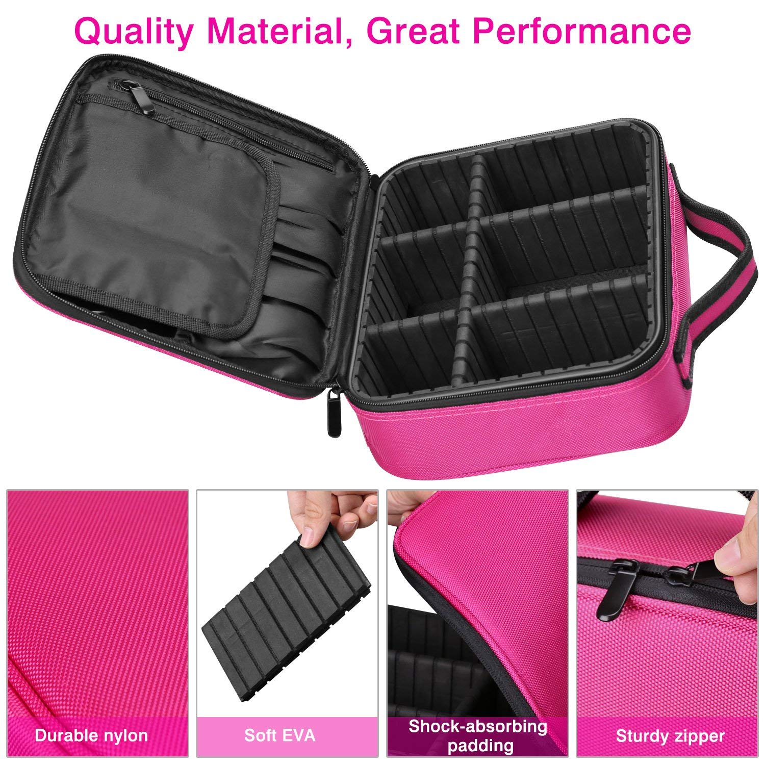 INOVERA Nylon Makeup Organizer Bag, Travel Cosmetic Case with Adjustable Compartments, 26x23x9 cm - packaging (44)