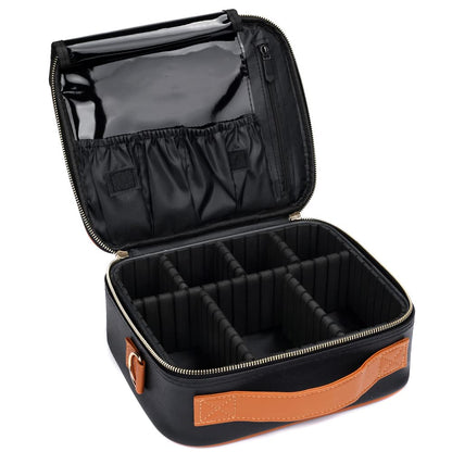 INOVERA Nylon Makeup Organizer Bag, Travel Cosmetic Case with Adjustable Compartments, 26x23x9 cm - front view (49)