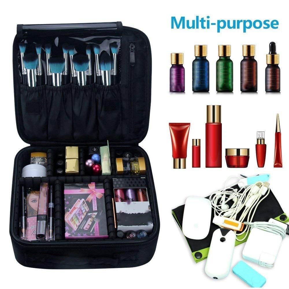 INOVERA Nylon Makeup Organizer Bag, Travel Cosmetic Case with Adjustable Compartments, 26x23x9 cm - label detail