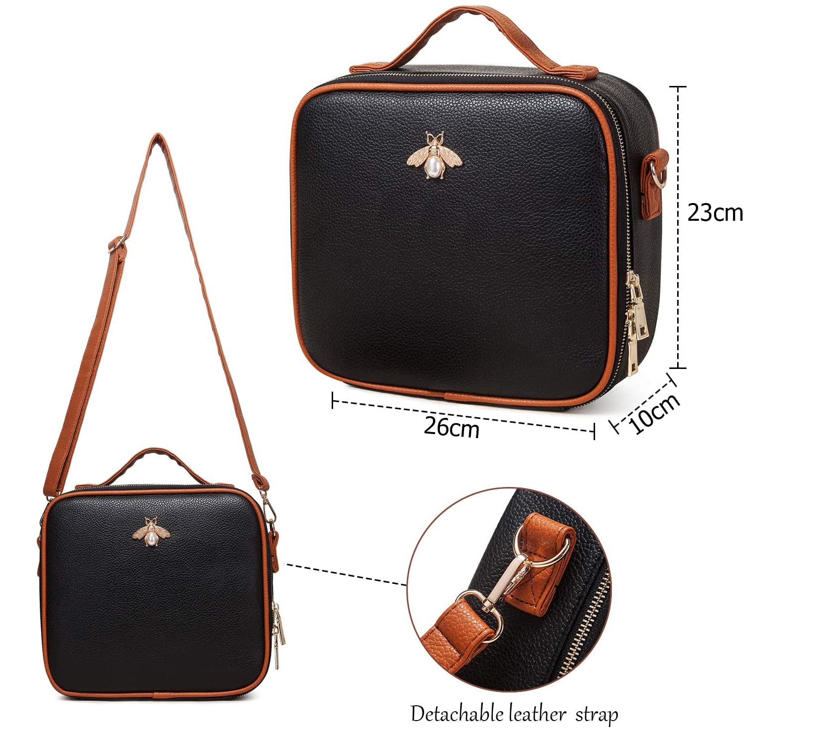 INOVERA Nylon Makeup Organizer Bag, Travel Cosmetic Case with Adjustable Compartments, 26x23x9 cm - back view (50)