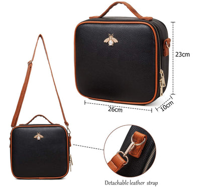 INOVERA Nylon Makeup Organizer Bag, Travel Cosmetic Case with Adjustable Compartments, 26x23x9 cm - back view (50)