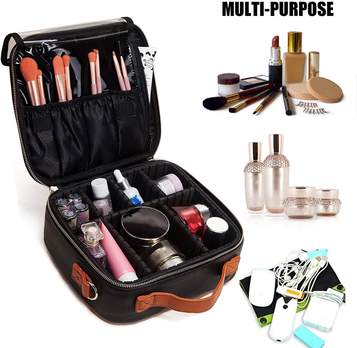 INOVERA Nylon Makeup Organizer Bag, Travel Cosmetic Case with Adjustable Compartments, 26x23x9 cm - packaging (51)