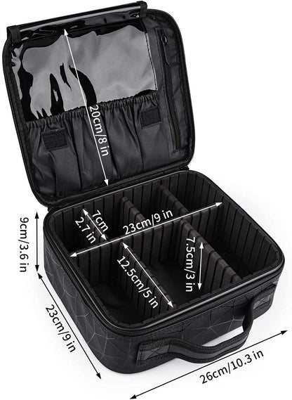 INOVERA Nylon Makeup Organizer Bag, Travel Cosmetic Case with Adjustable Compartments, 26x23x9 cm - front view (9)