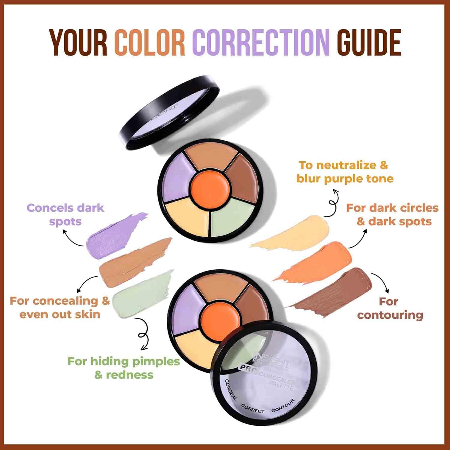 INSIGHT Pro Concealer Palette, 6-Pan Makeup Wheel for Face, Waterproof Full Coverage, Satin-Matte Finish, 15g - back view