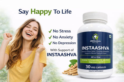 INSTAASHVA Dietary Supplement Capsules, Herbal Blend, 30 Count, Light Blue Bottle - back view