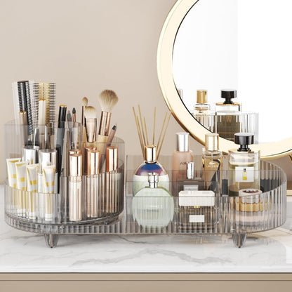 ISHWANKU 360 Rotating Cosmetic Organizer Caddy - Countertop Makeup Display Case for Nail Polish, Brushes, Lipstick, Jewelry -