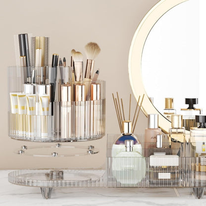 ISHWANKU 360 Rotating Cosmetic Organizer Caddy - Countertop Makeup Display Case for Nail Polish, Brushes, Lipstick, Jewelry -