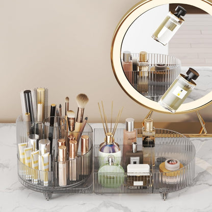 ISHWANKU 360 Rotating Cosmetic Organizer Caddy - Countertop Makeup Display Case for Nail Polish, Brushes, Lipstick, Jewelry -