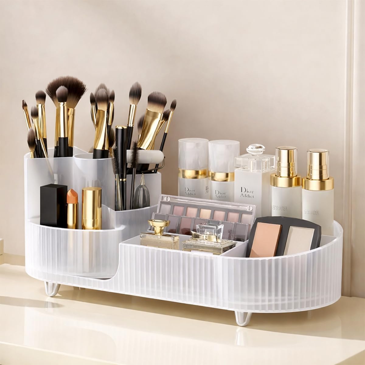 ISHWANKU 360 Rotating Cosmetic Organizer Caddy - Countertop Makeup Display Case for Nail Polish, Brushes, Lipstick, Jewelry -