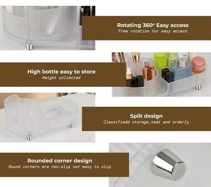 ISHWANKU 360 Rotating Cosmetic Organizer Caddy - Countertop Makeup Display Case for Nail Polish, Brushes, Lipstick, Jewelry -