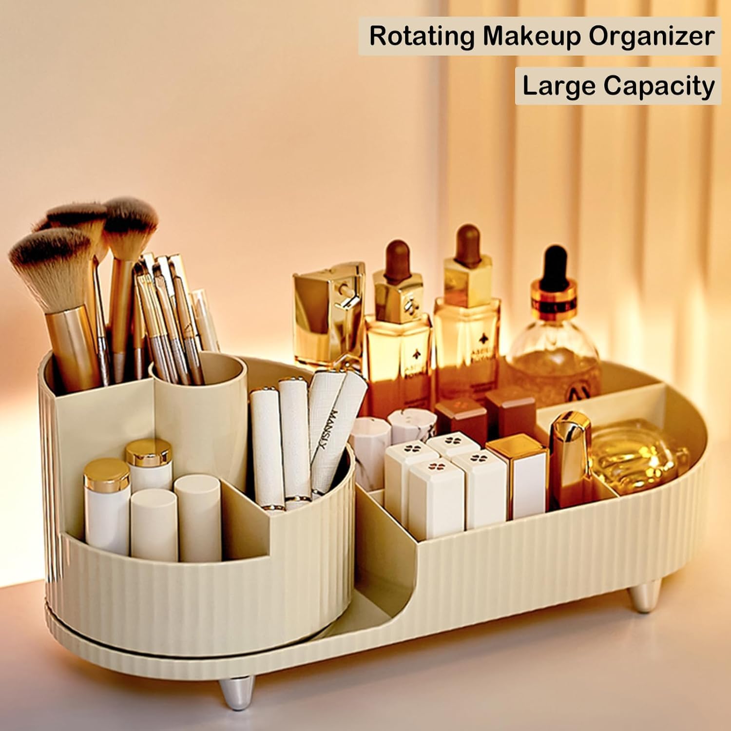 ISHWANKU 360 Rotating Cosmetic Organizer Caddy - Countertop Makeup Display Case for Nail Polish, Brushes, Lipstick, Jewelry -