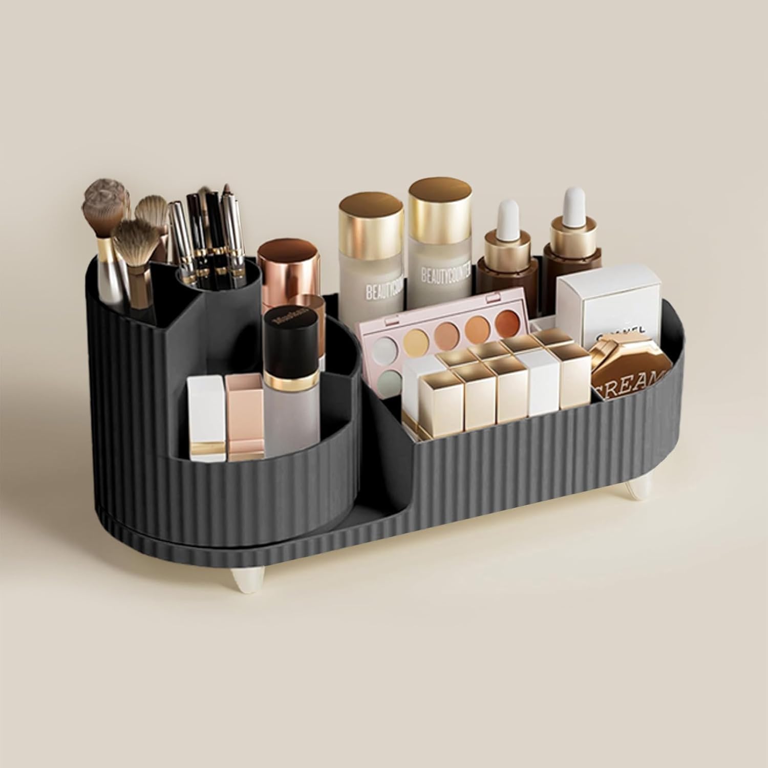 ISHWANKU 360 Rotating Cosmetic Organizer Caddy - Countertop Makeup Display Case for Nail Polish, Brushes, Lipstick, Jewelry -