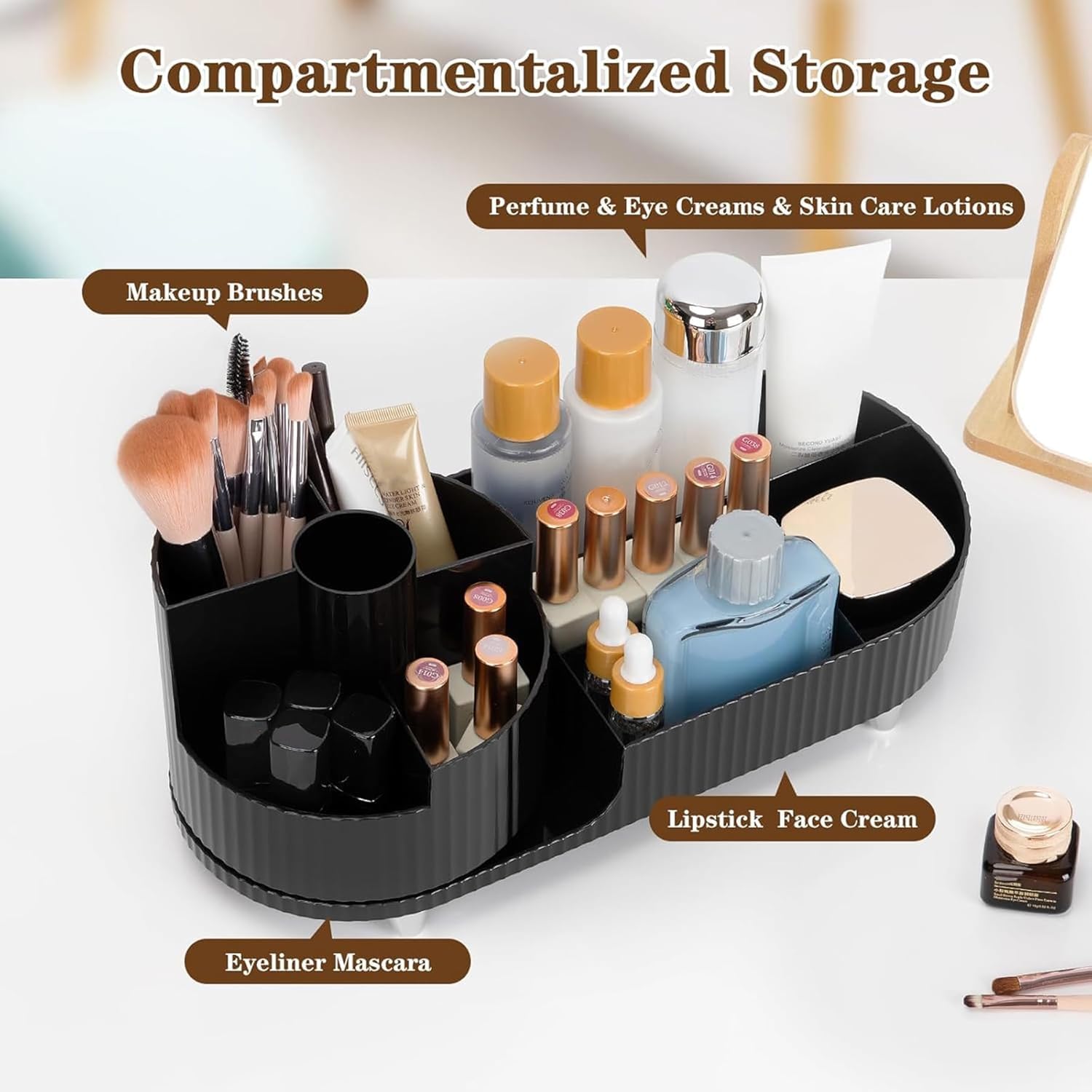 ISHWANKU 360 Rotating Cosmetic Organizer Caddy - Countertop Makeup Display Case for Nail Polish, Brushes, Lipstick, Jewelry -