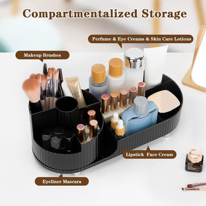 ISHWANKU 360 Rotating Cosmetic Organizer Caddy - Countertop Makeup Display Case for Nail Polish, Brushes, Lipstick, Jewelry -