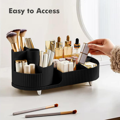 ISHWANKU 360 Rotating Cosmetic Organizer Caddy - Countertop Makeup Display Case for Nail Polish, Brushes, Lipstick, Jewelry -