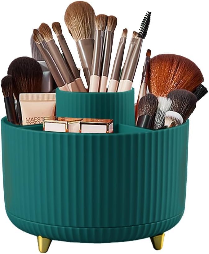 ISHWANKU 360 Rotating Cosmetic Organizer Caddy - Countertop Makeup Display Case for Nail Polish, Brushes, Lipstick, Jewelry (