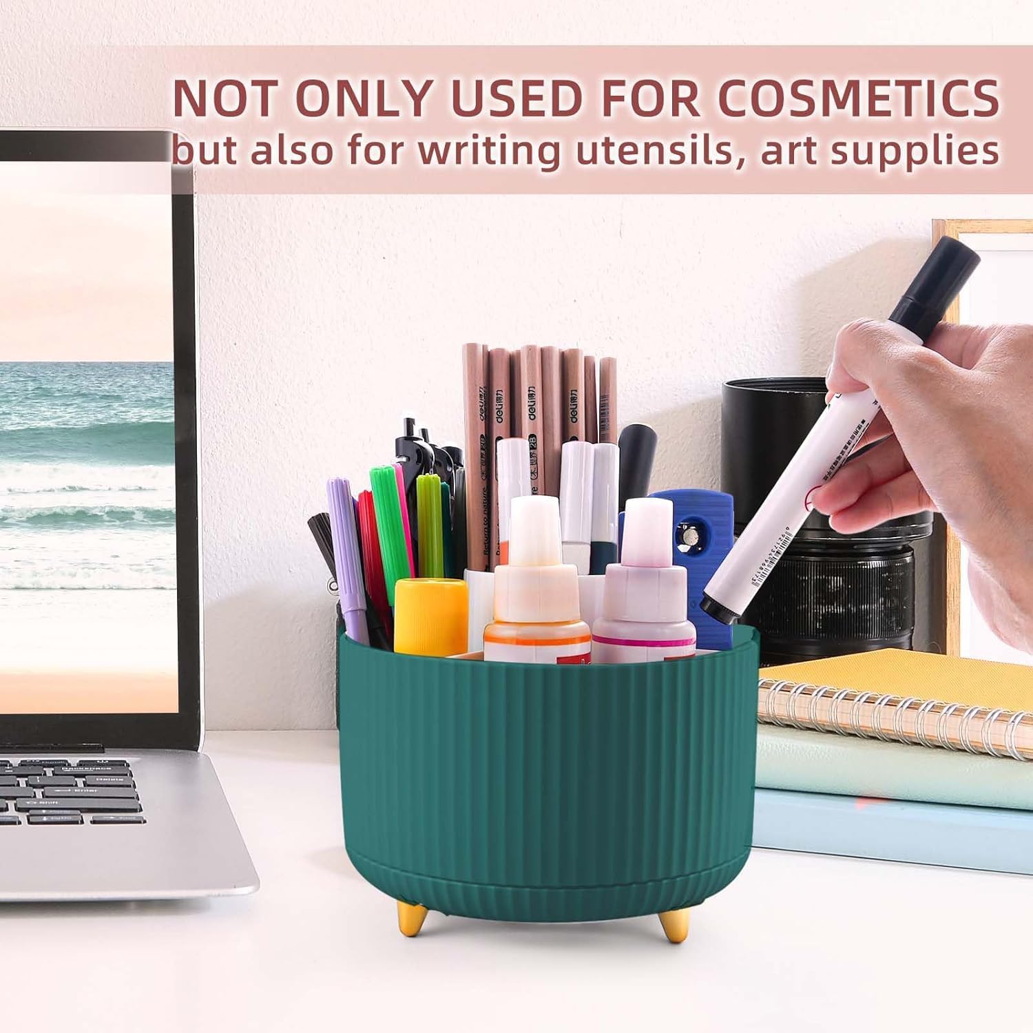 ISHWANKU 360 Rotating Cosmetic Organizer Caddy - Countertop Makeup Display Case for Nail Polish, Brushes, Lipstick, Jewelry -