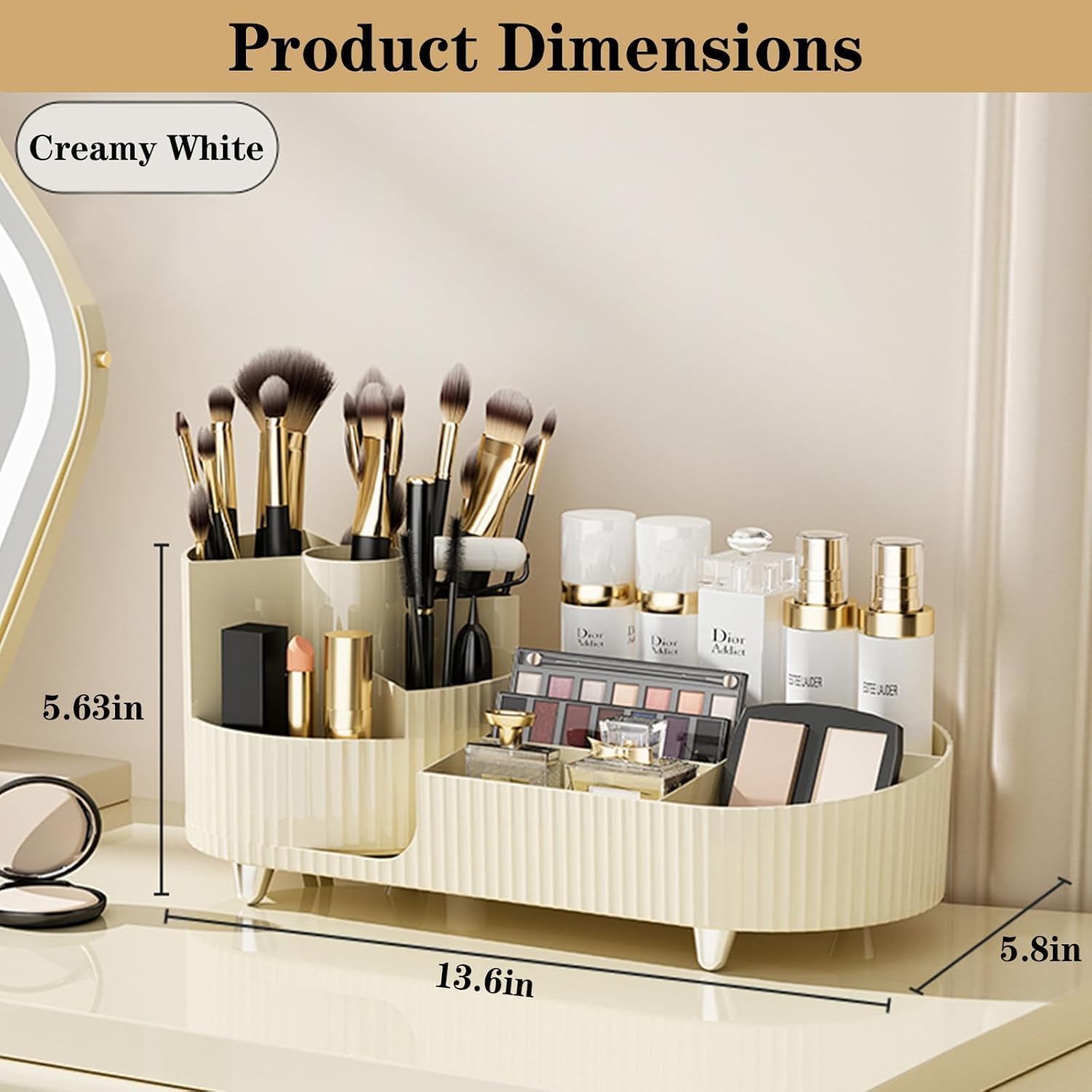 ISHWANKU 360 Rotating Cosmetic Organizer Caddy - Countertop Makeup Display Case for Nail Polish, Brushes, Lipstick, Jewelry -