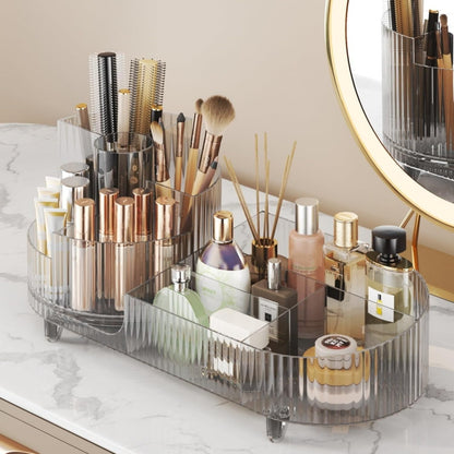 ISHWANKU 360 Rotating Cosmetic Organizer Caddy - Countertop Makeup Display Case for Nail Polish, Brushes, Lipstick, Jewelry (