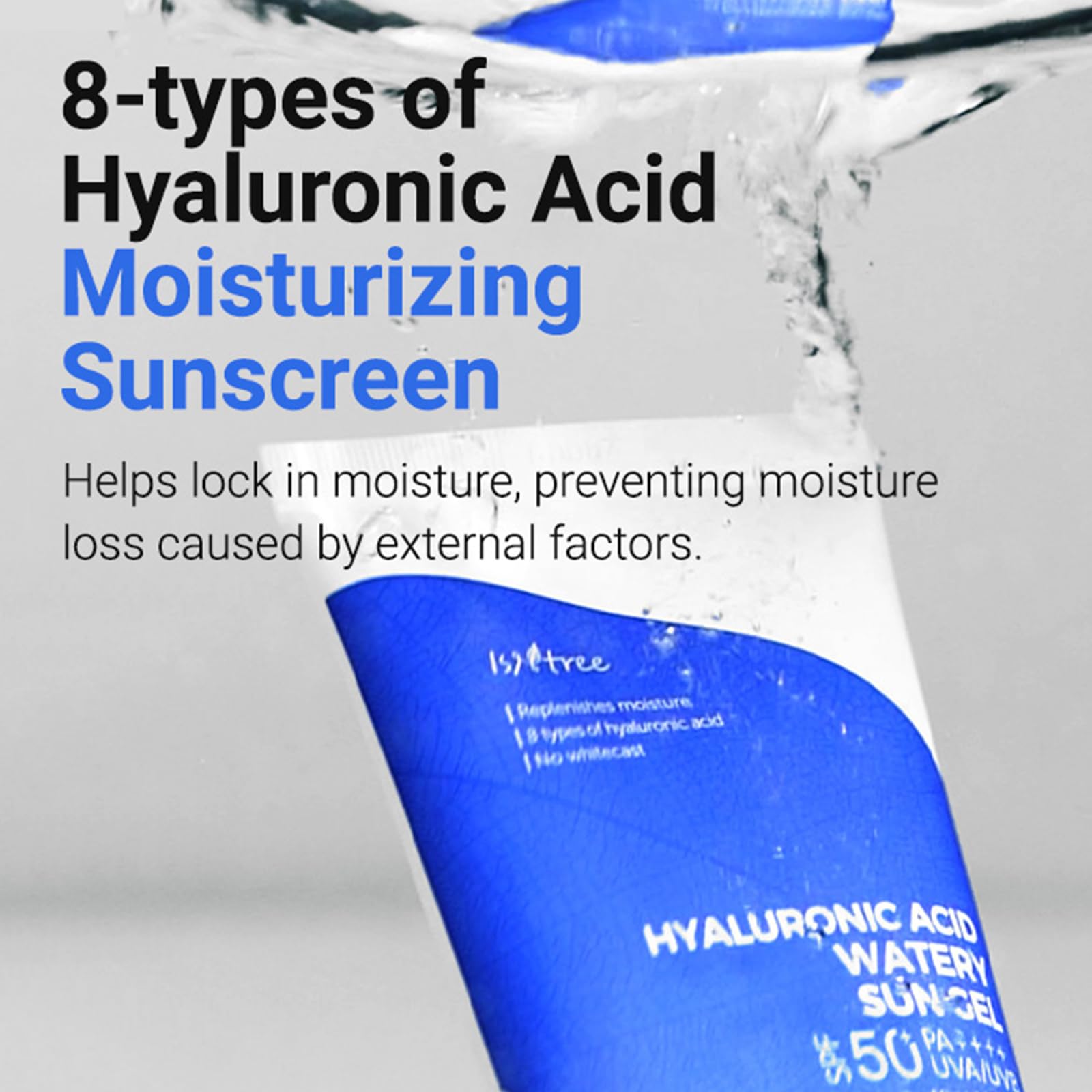 Isntree Hyaluronic Acid Watery Sun Gel SPF50+ PA++++, 1.69 Fl Oz, 8 Types Hyaluronic Acid, Non-Nano Chemical Sunscreen - labe