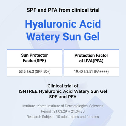 Isntree Hyaluronic Acid Watery Sun Gel SPF50+ PA++++, 1.69 Fl Oz, 8 Types Hyaluronic Acid, Non-Nano Chemical Sunscreen - size