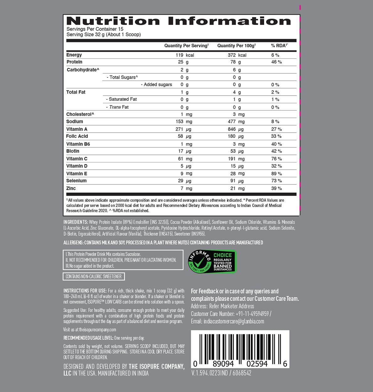 Isopure Whey Protein Isolate Powder, Vegetarian, Zero Added Sugar, Lactose-Free, Gluten-Free - close-up detail (24)
