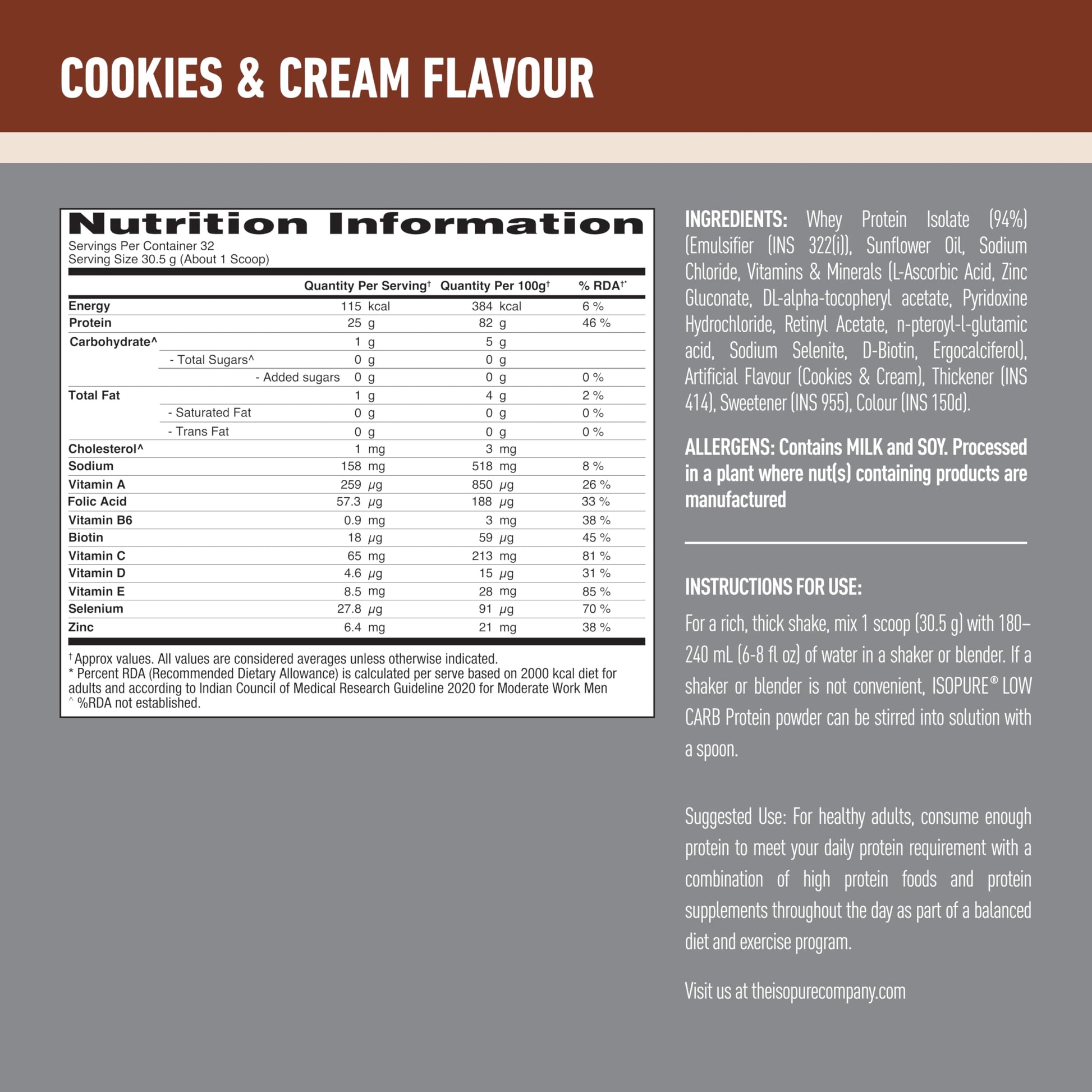 Isopure Whey Protein Isolate Powder, Vegetarian, Zero Added Sugar, Lactose-Free, Gluten-Free - size and scale