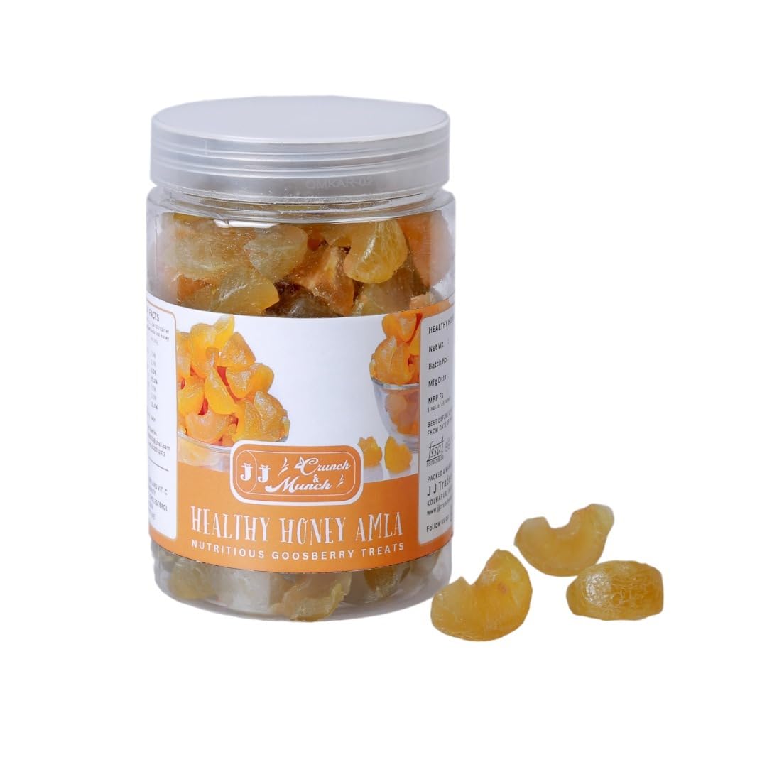 J J crunch N munch Honey Amla Candy, Sugar-Free Natural Dried Amla Fruit Snack, No Preservatives