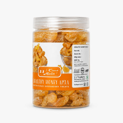 J J crunch N munch Honey Amla Candy, Sugar-Free Natural Dried Amla Fruit Snack, No Preservatives - back view (11)