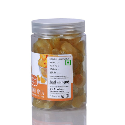 J J crunch N munch Honey Amla Candy, Sugar-Free Natural Dried Amla Fruit Snack, No Preservatives - back view