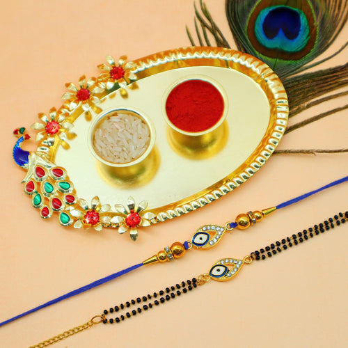 Jaipur ACE Boy's Rakhi Combo Set of Floral Bracelet Cum Rakhi Elegant Beads Rakhi with Golden Pooja Thali and Roli for Bro/Br